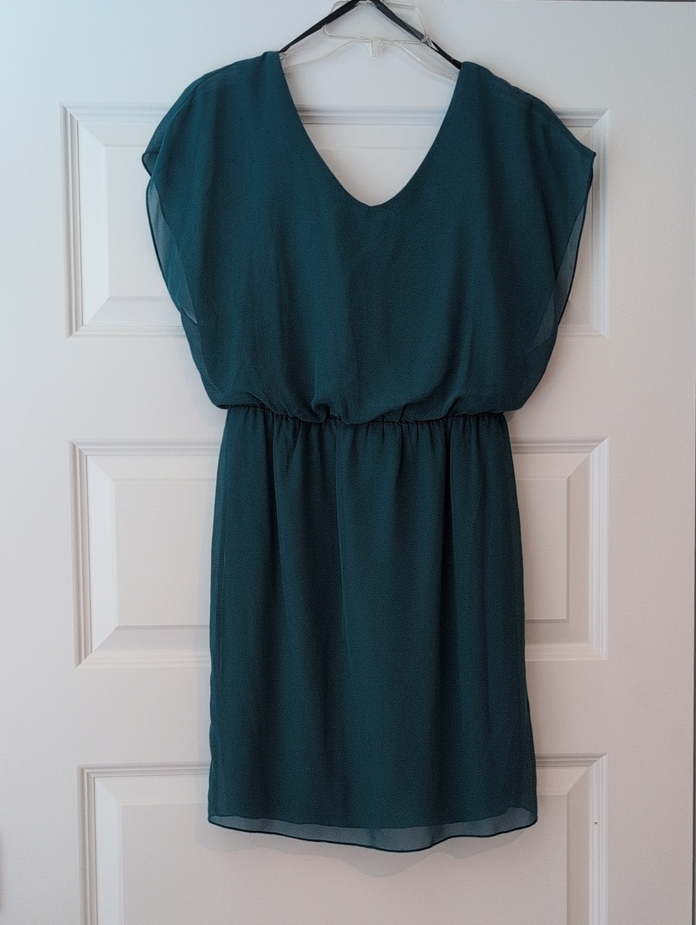 Teal Green V-Neck Blouson Waist Dress